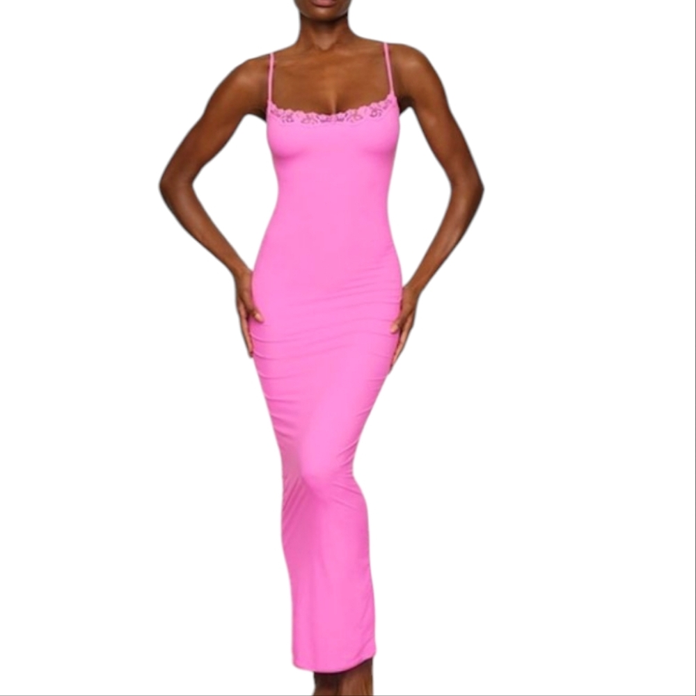 SKIMS Fits Everybody Lace Long Slip Dress